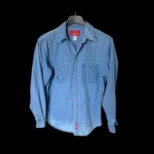 90's Marlboro Country Store Denim Button Down Shirt Blue Long Sleeve Large